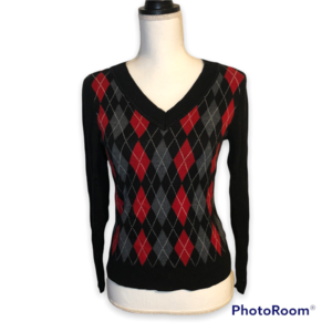 Worthington black white and red argyle sweater size Large